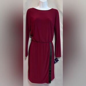 Chaps Red‎ Black waist faux  dress with faux leather detail Sz Small NWT!